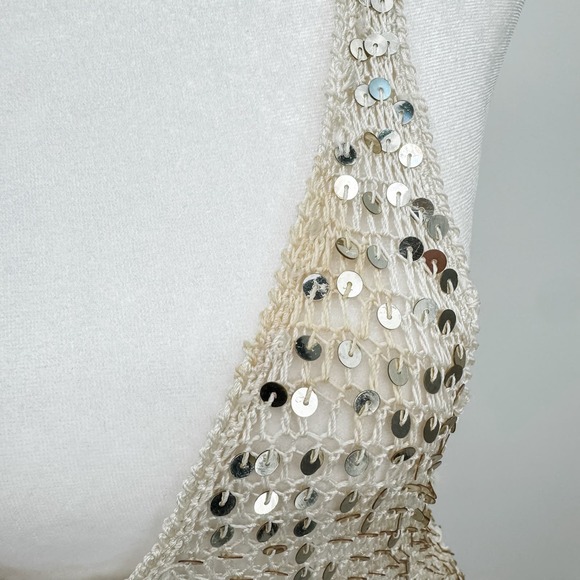 Retrofete Dress Marie Sequin Crochet Maxi White Ivory Gold Long XS / S Strappy - Picture 9 of 16